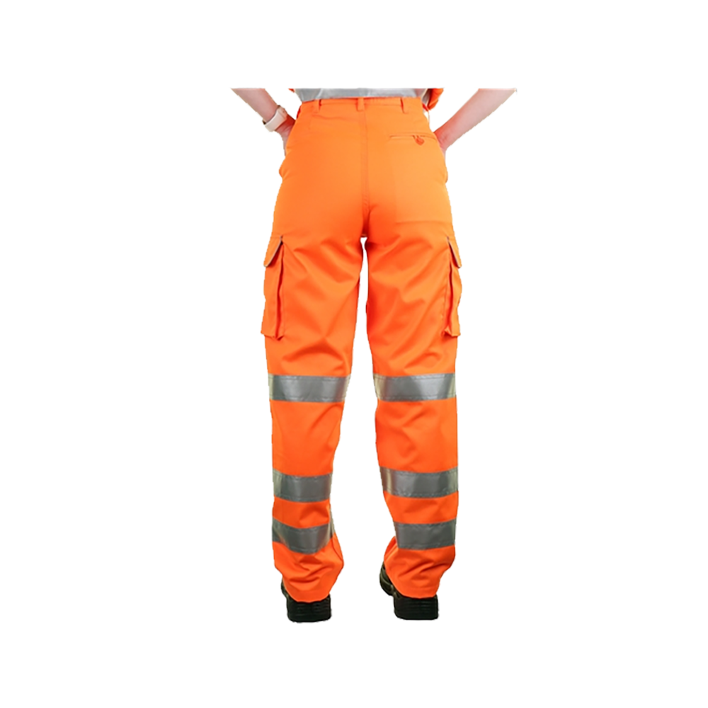 Ladies Hi Vis Orange Poly Cotton Rail Cargo Trousers (HV8113) - Image 2