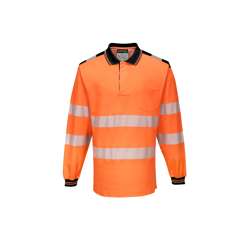 T184 PW3 Hi Vis Polo Shirt LS Front