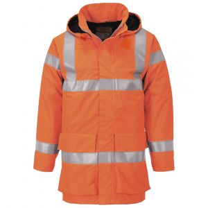 Hi Vis Orange Flame Retardant Anti-Static Lined Rail Coat (HV1190)